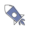 Cartoon image of a space rocket in a grey blue color.